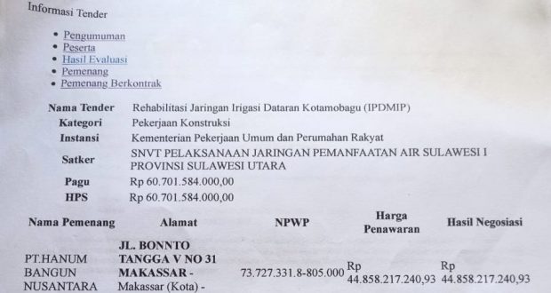 Foto: Bukti dokumen pemenang tender di LPSE Kementerian PU-PR